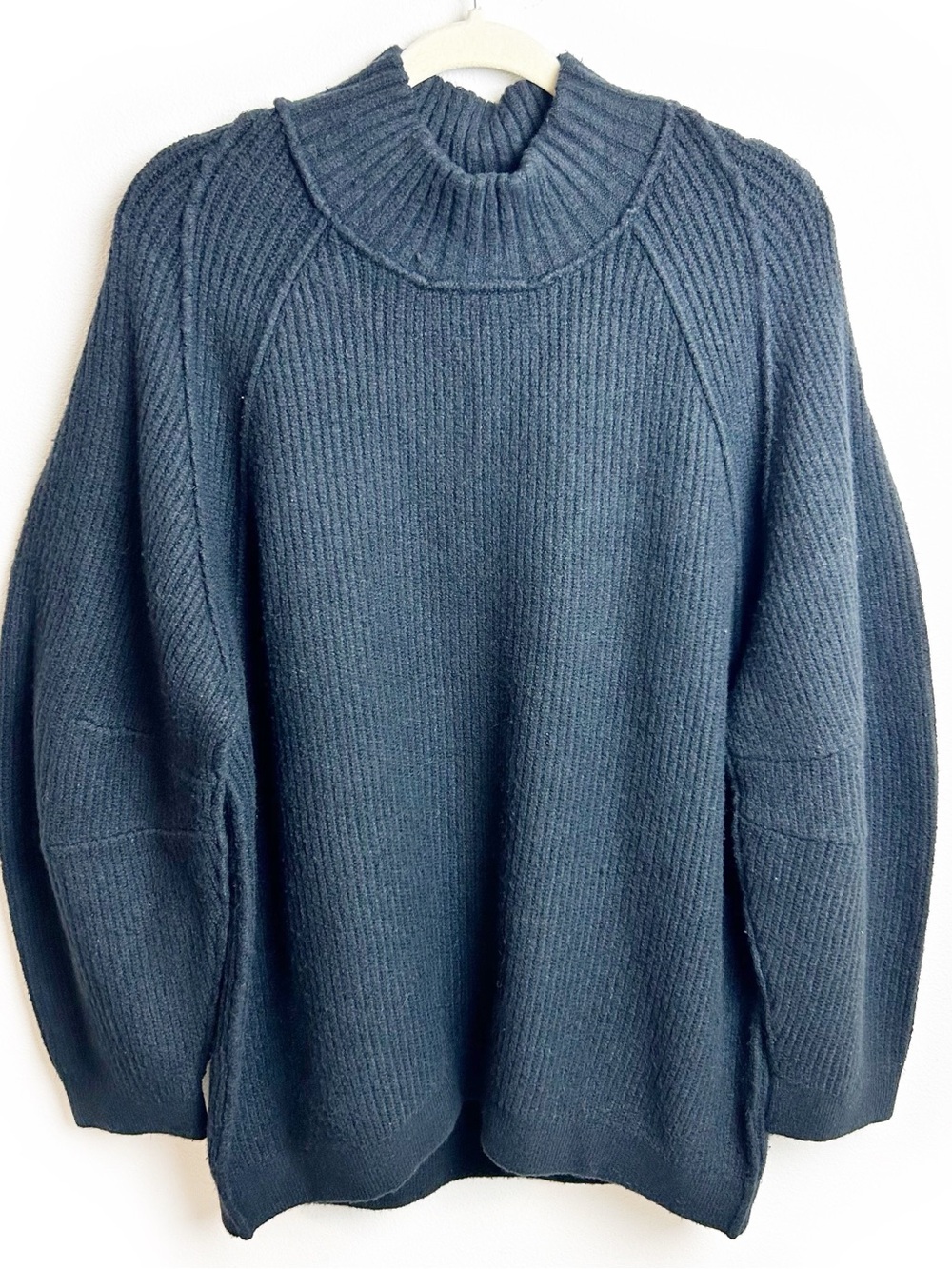 NWT Free People Sunbeam Sweater Chunky Ribbed Mock Neck Black | Size M - Picture 3 of 9